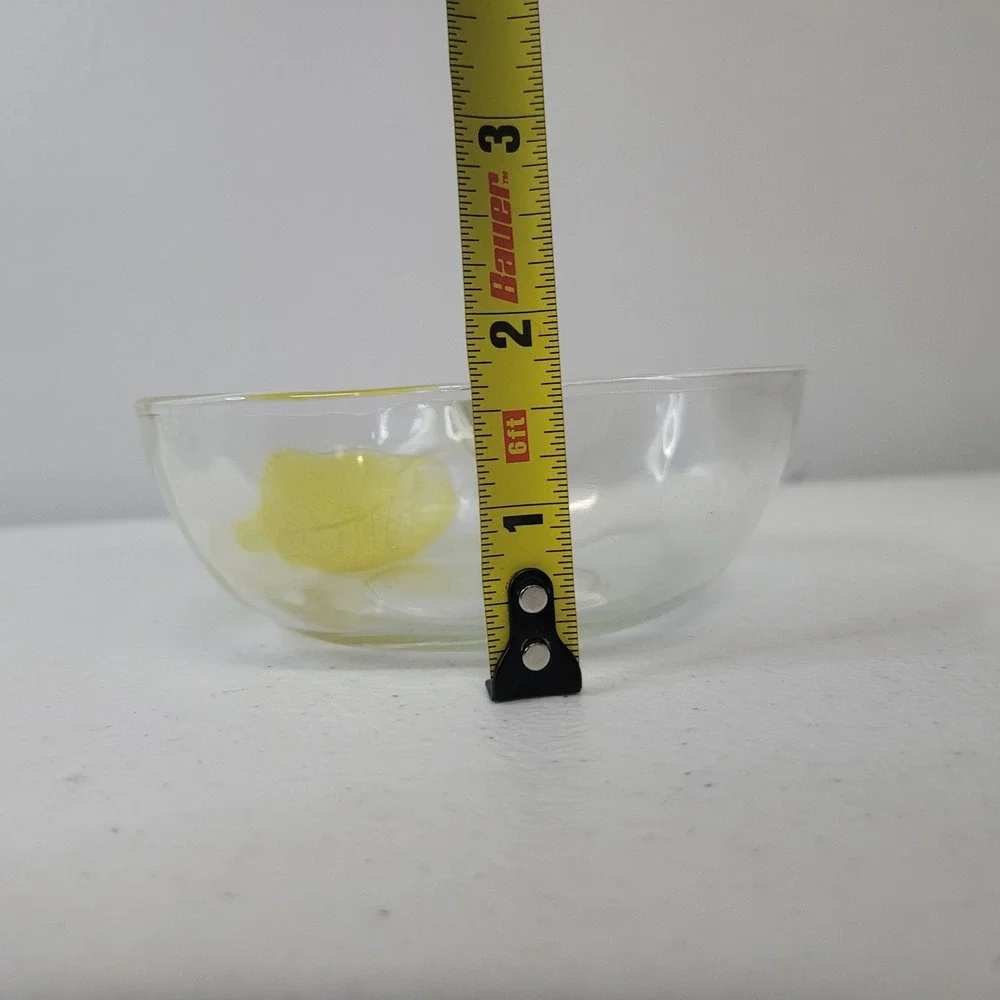 Vintage Apple Shaped Clear Glass Small Bowl Yellow Leaf‎ Detail Trinket Dish